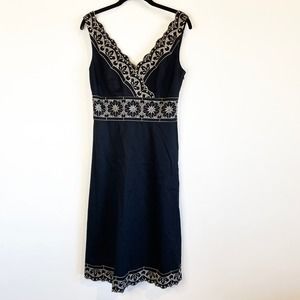 Ann Taylor Black Sleeveless Dress with Embroidered Flowers & Pockets Sz 8